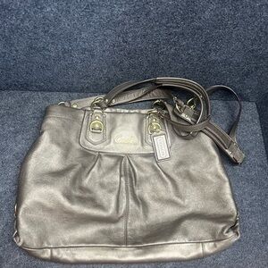 COACH ASHLEY METALLIC STEEL LEATHER CONVERTIBLE SATCHEL CARRYALL BAG F15513